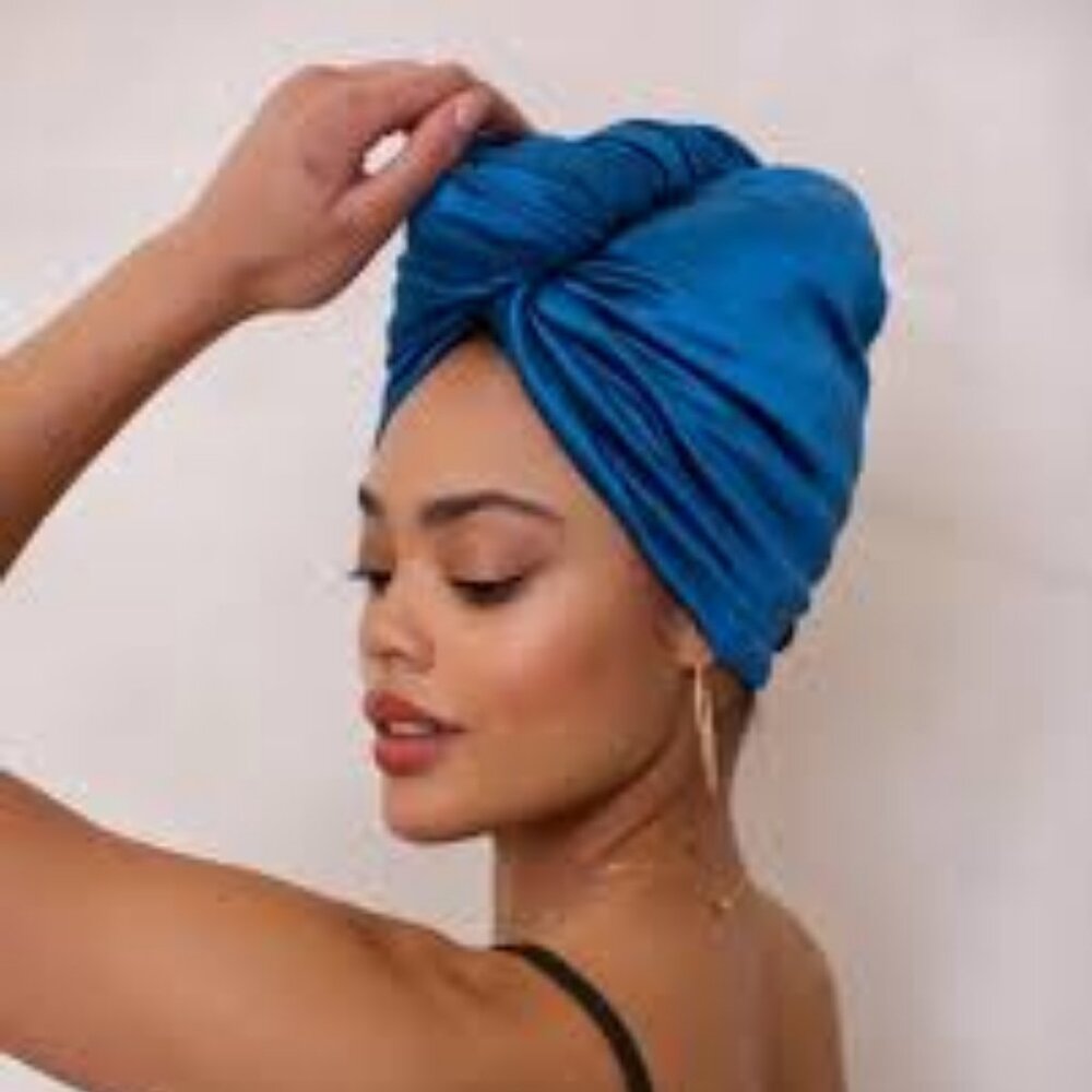 Muaves Blue Satin Quick-Dry Hair Wrap